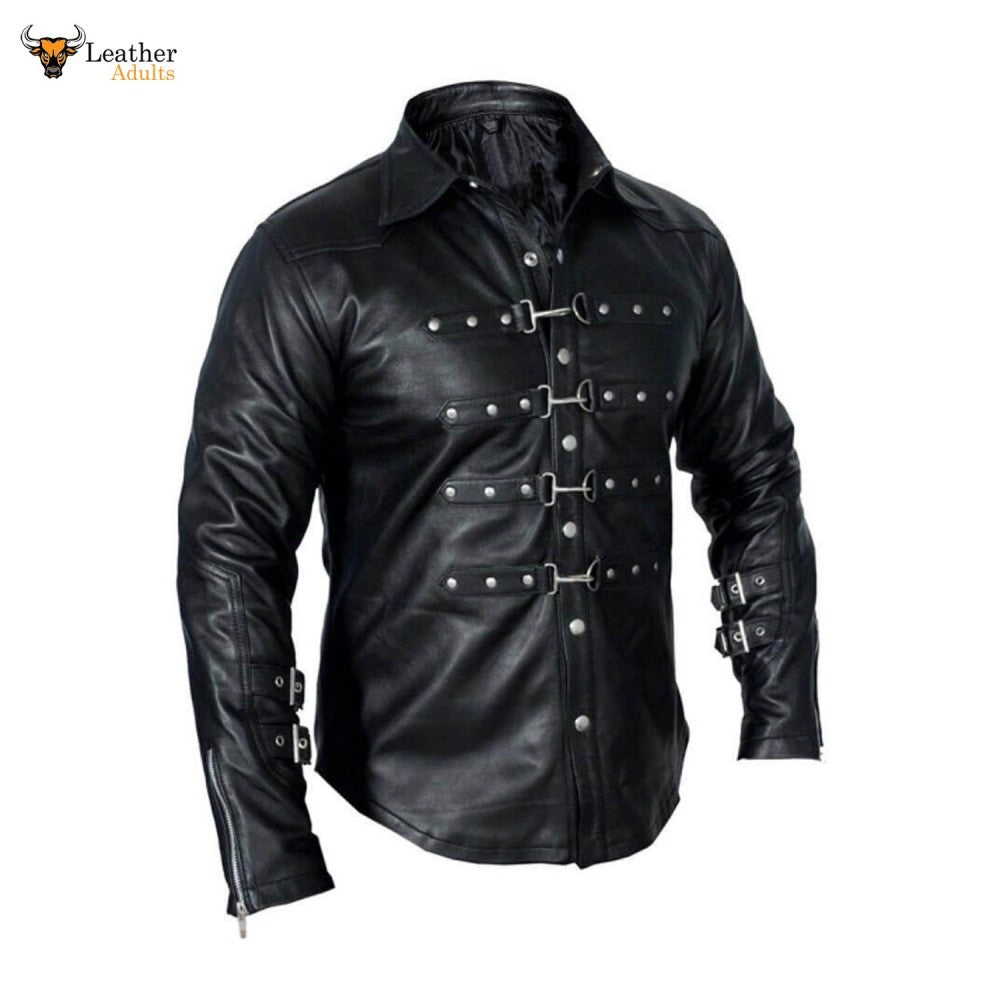 Mens Black Lambskin Leather Hot Police Uniform Steampunk Shirt Bluf Ga –  Leather Adults