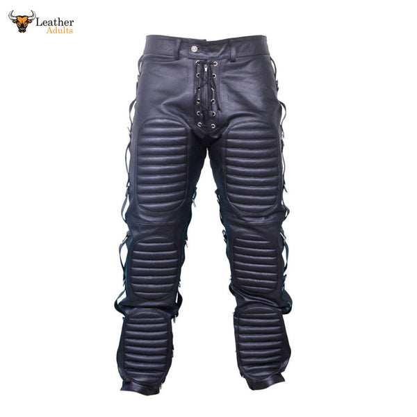 REAL LEATHER MENS BLACK JEANS Goth Bondage Clubwear Most sizes available