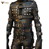 Mens Bondage Suit Black LEATHER Heavy Duty Restriction Catsuit with Hood LARP