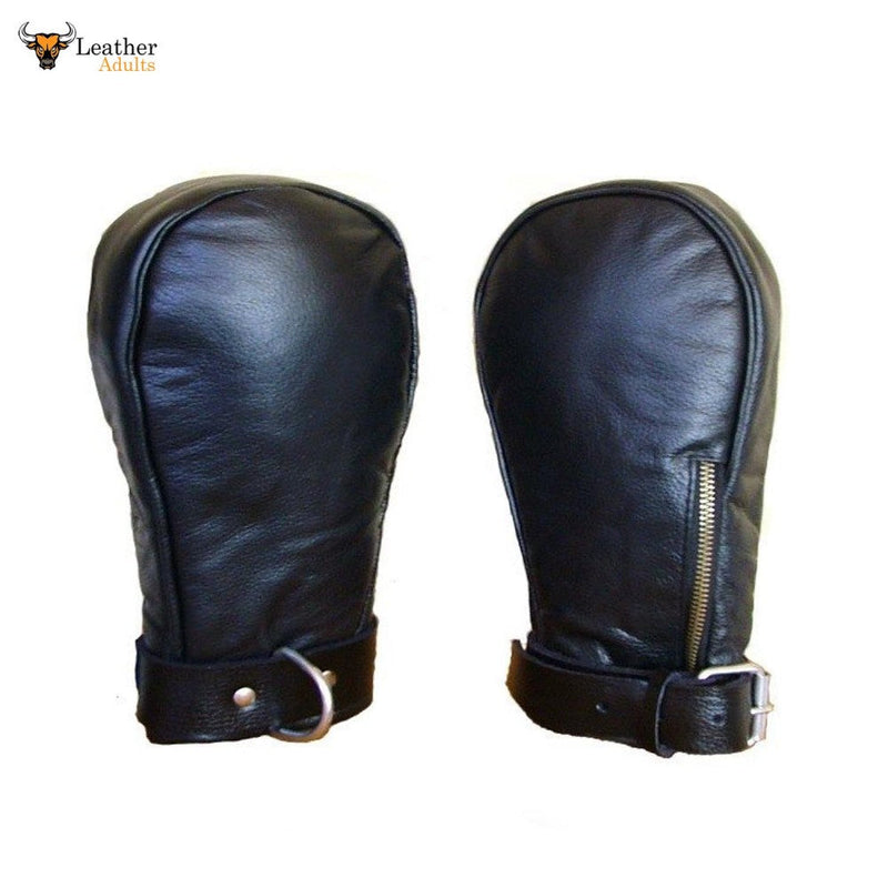 Genuine Calf Leather Bondage Padded Fist Mitts Gloves