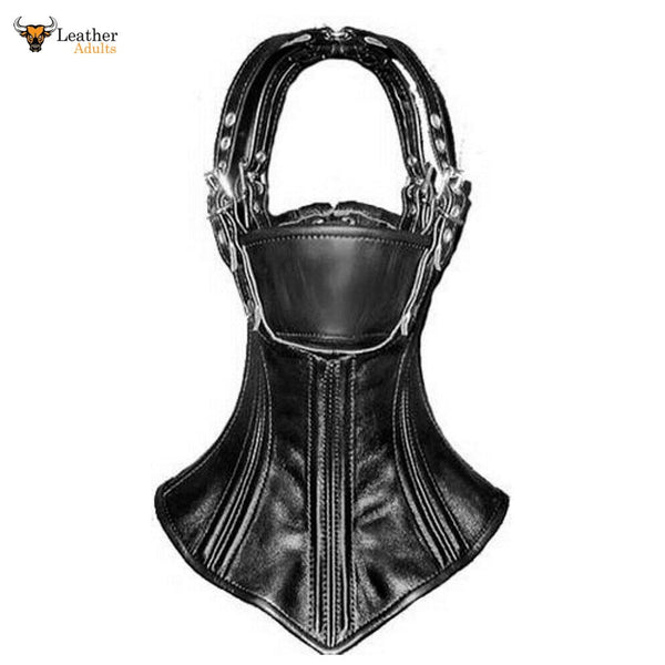 Genuine Leather Steel Boned Bondage Neck Corset Collar Hood