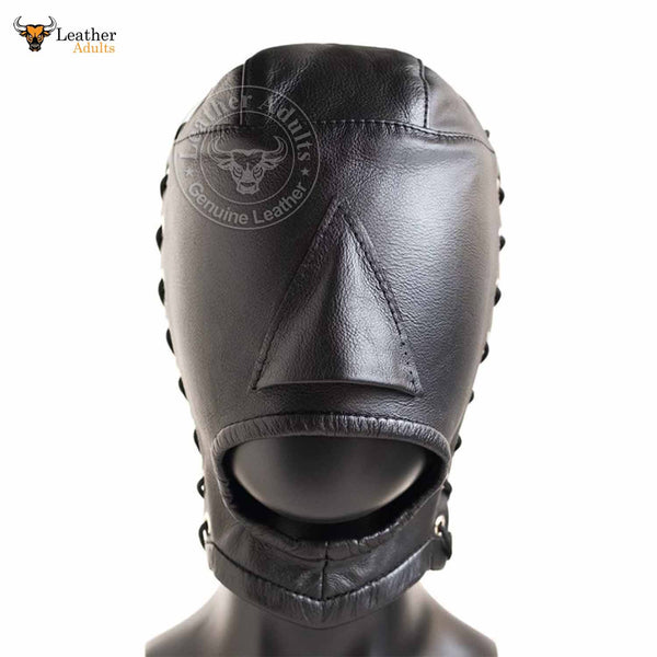 BDSM Open Mouth Leather Hood Black Soft Leather Bondage Mask