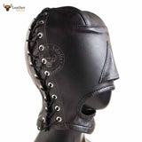 BDSM Open Mouth Leather Hood Black Soft Leather Bondage Mask