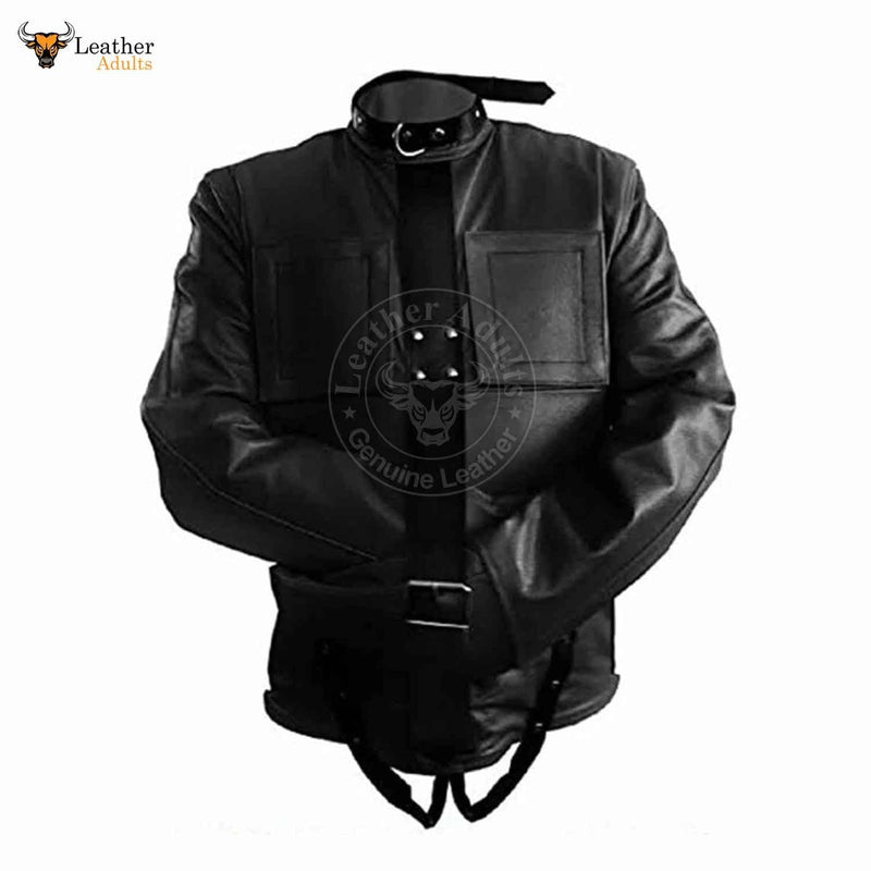 BLACK LEATHER BONDAGE Straitjacket HEAVY DUTY STRAIGHTJACKET BONDAGE JACKET