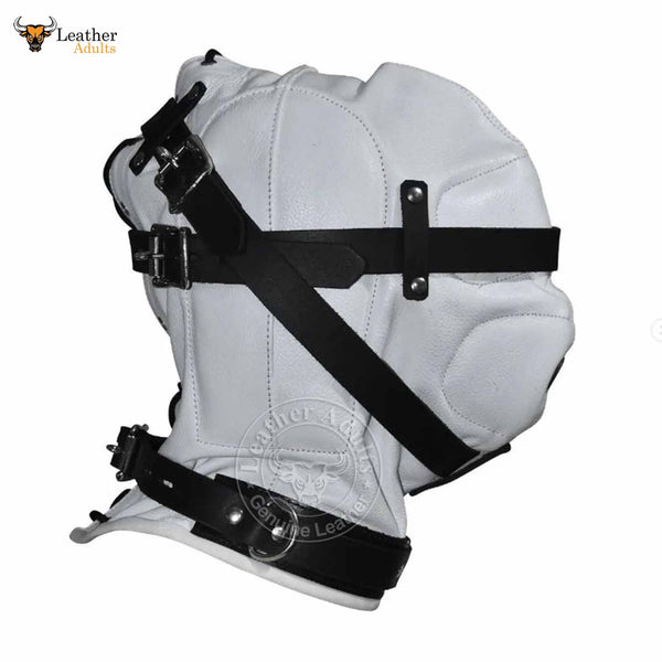 Genuine White and Black leather Sensory Deprivation Hood Bondage BDSM Unisex