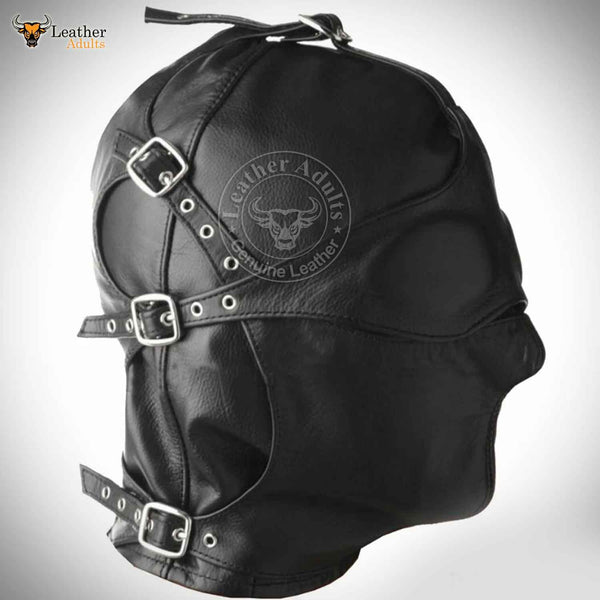 Handmade Real Black Leather Bondage Gimp Hood Mask With Detachable Mouth And Eye Piece BDSM Handmade Mask Fetish Mask Unisex