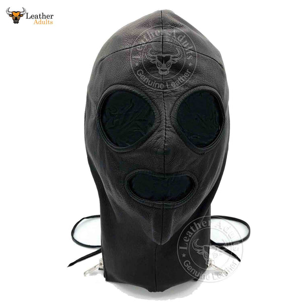 INCOGNITO Black Leather Lace Up Mask Hood BDSM Mask Unisex