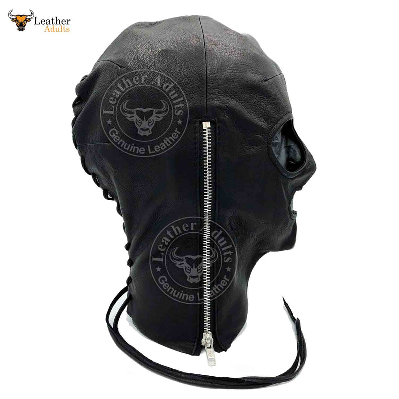 INCOGNITO Black Leather Lace Up Mask Hood BDSM Mask Unisex