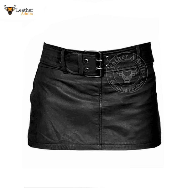 Ladies Sexy Butter Soft Genuine Lambskin Leather Black Mini Skirt Clubwear