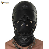 Detachable Sensory Gimp Hood eyes and mouth laced closure Hood Bondage BDSM Hood Mask Black Soft Leather Unisex Hood