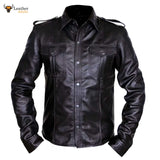 MEN'S LEATHER SHIRT REAL POLICE STYLE SEXY FULL SLEEVES LAMB LEATHER SHIRT