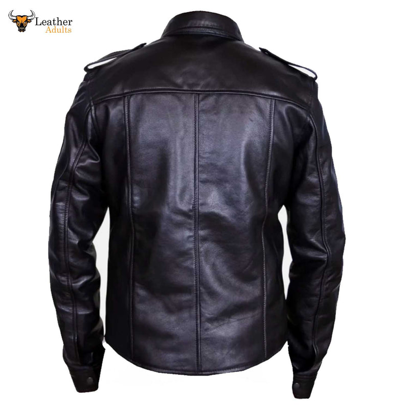 MEN'S LEATHER SHIRT REAL POLICE STYLE SEXY FULL SLEEVES LAMB LEATHER SHIRT