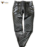 Men's Real Leather Pant Punk Kink Jeans Trousers Quilted Bluf Gay Cuir