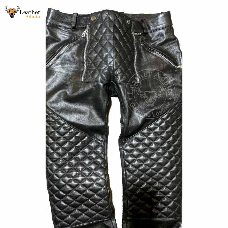 Men's Real Leather Pant Punk Kink Jeans Trousers Quilted Bluf Gay Cuir