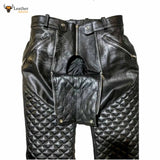 Men's Real Leather Pant Punk Kink Jeans Trousers Quilted Bluf Gay Cuir