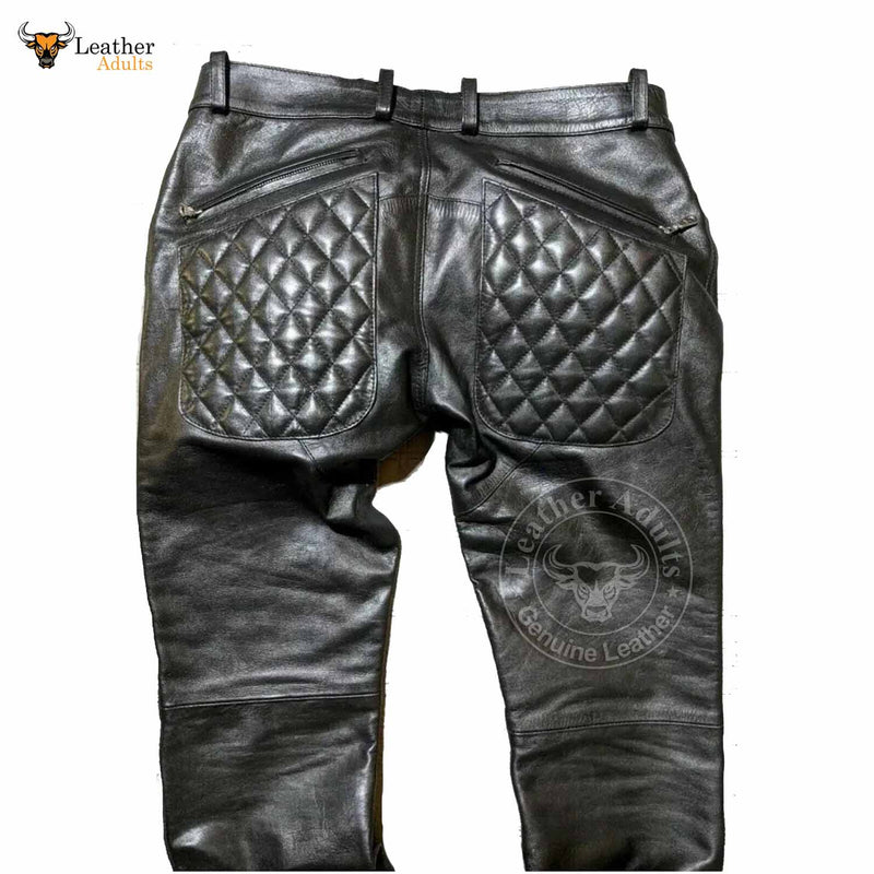 Men's Real Leather Pant Punk Kink Jeans Trousers Quilted Bluf Gay Cuir