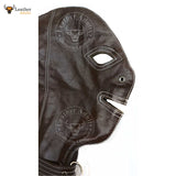 Real Brown Leather Bondage Lockable Hood Mask Hand Constructed Gimp mask Leather Back Lace Up Mask Hood BDSM Mask Unisex