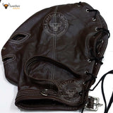 Real Brown Leather Bondage Lockable Hood Mask Hand Constructed Gimp mask Leather Back Lace Up Mask Hood BDSM Mask Unisex