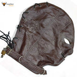 Real Brown Leather Bondage Lockable Hood Mask Hand Constructed Gimp mask Leather Back Lace Up Mask Hood BDSM Mask Unisex