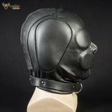 Men Sensory Deprivation Hood Bondage BDSM Padded Mask Black Soft Leather Unisex