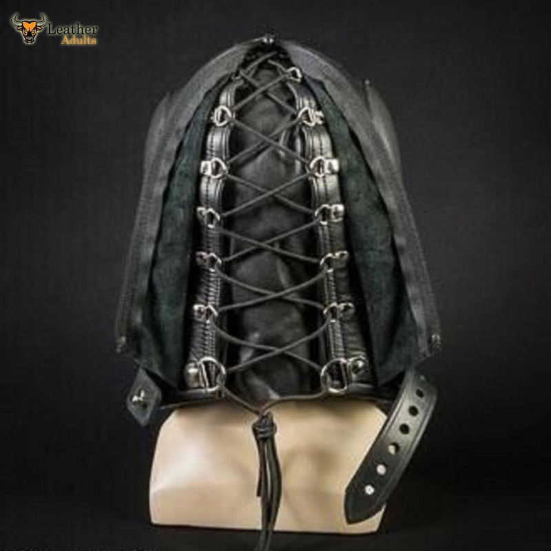 Men Sensory Deprivation Hood Bondage BDSM Padded Mask Black Soft Leather Unisex