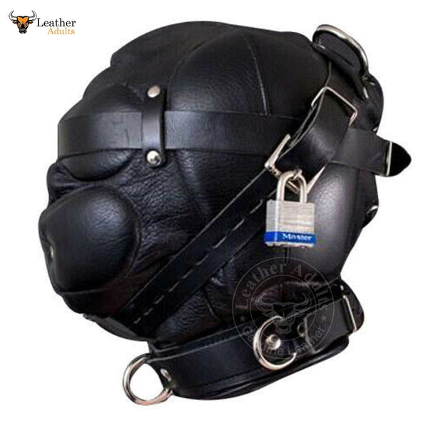 100% GENUINE LEATHER Gimp Mask SENSORY DEPRIVATION HOOD BONDAGE