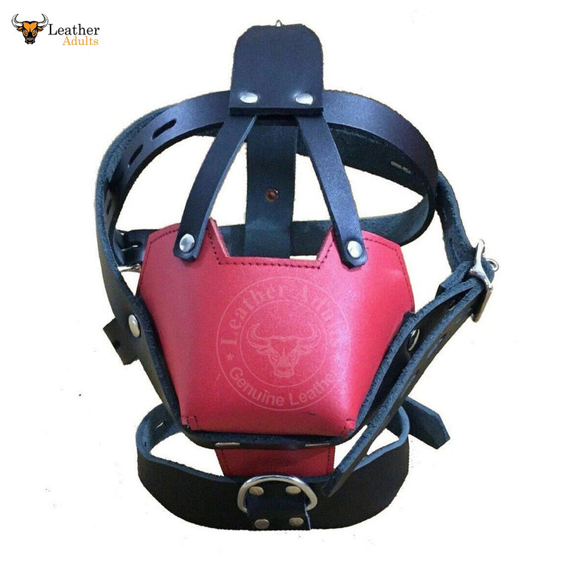 Genuine Black & Red Leather Bondage face muzzle head head harness BDSM