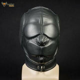 Men Sensory Deprivation Hood Bondage BDSM Padded Mask Black Soft Leather Unisex