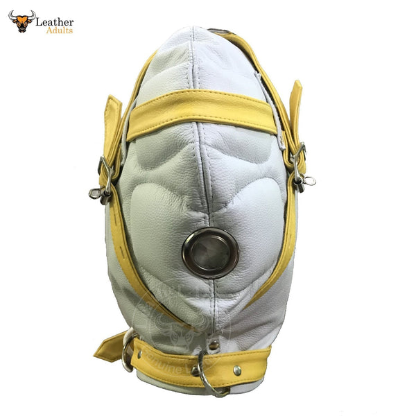 Genuine White leather Sensory Deprivation Hood Bondage BDSM Unisex