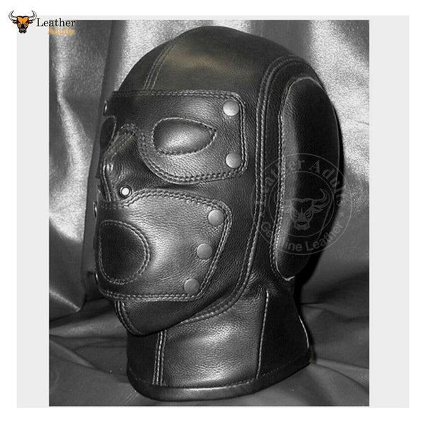 Genuine Handmade Leather Gimp Mask Air Tight Hood with Blindfolds and Mouth Gag Bondage