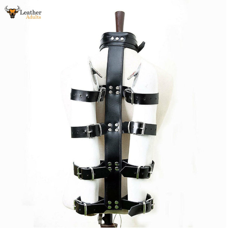 Genuine Black Leather Arm And Neck Binder Bondage Restraint Set for Adult Play BDSM