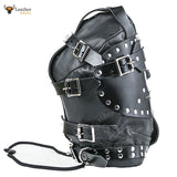 Genuine Black Leather Bondage BDSM Hood Gimp Mask with Blindfold And Locking Mouth Zip