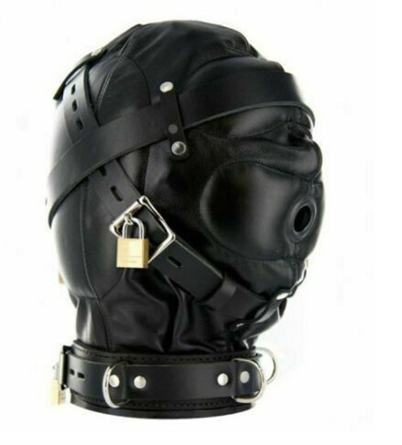 100% GENUINE LEATHER Gimp Mask SENSORY DEPRIVATION HOOD BONDAGE