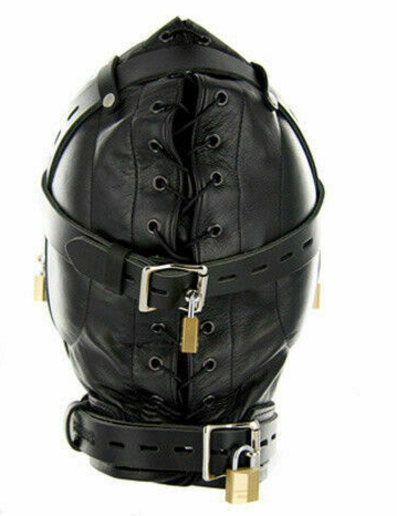 100% GENUINE LEATHER Gimp Mask SENSORY DEPRIVATION HOOD BONDAGE