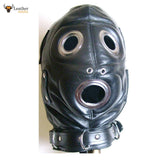 GENUINE 100% LEATHER BONDAGE HOOD / MASK with MOUTH GAG & BLINDFOLD Gimp mask