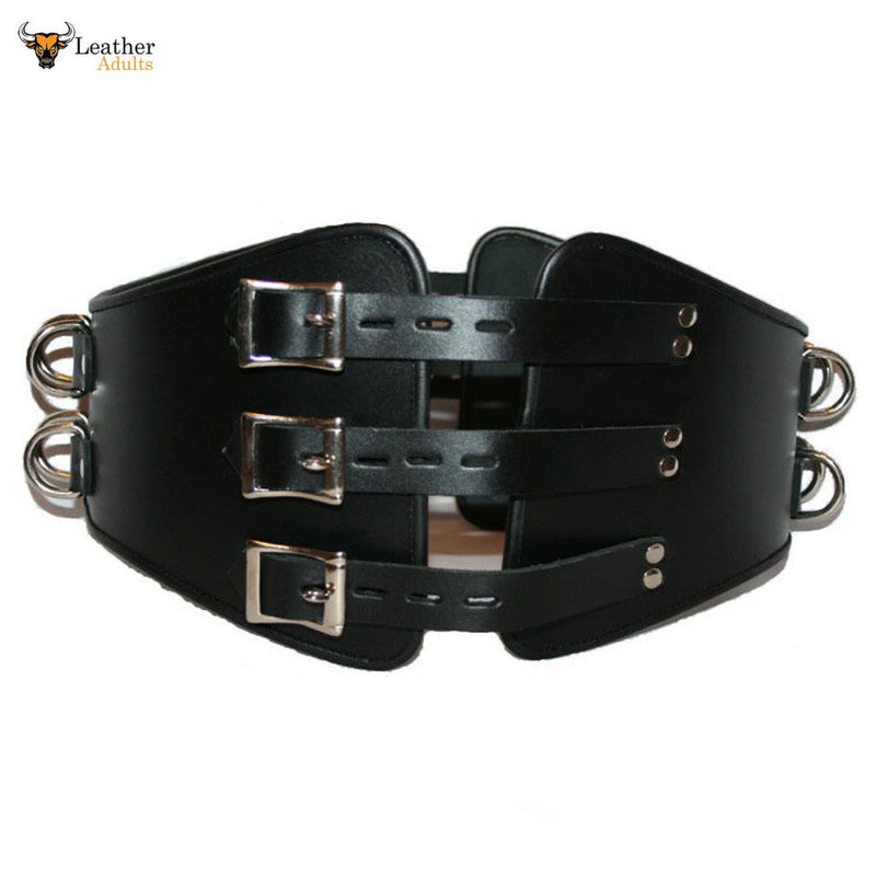 Mens Heavy Duty Cow Leather Male LOCKABLE Corset Cincher Bondage Waist Belt