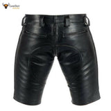 Mens Real Cow Leather Black Shorts Clubwear Leisure with Full Front to Rear Zip