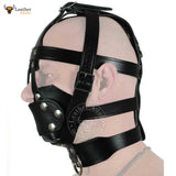 Leather Head Harness Bondage BDSM Hood Mask Black Cowhide Leather Unisex Head Harness