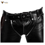 Mens Black Cowhide Leather Bondage Jeans BLUF Breeches Trousers Pants Bikers Jeans