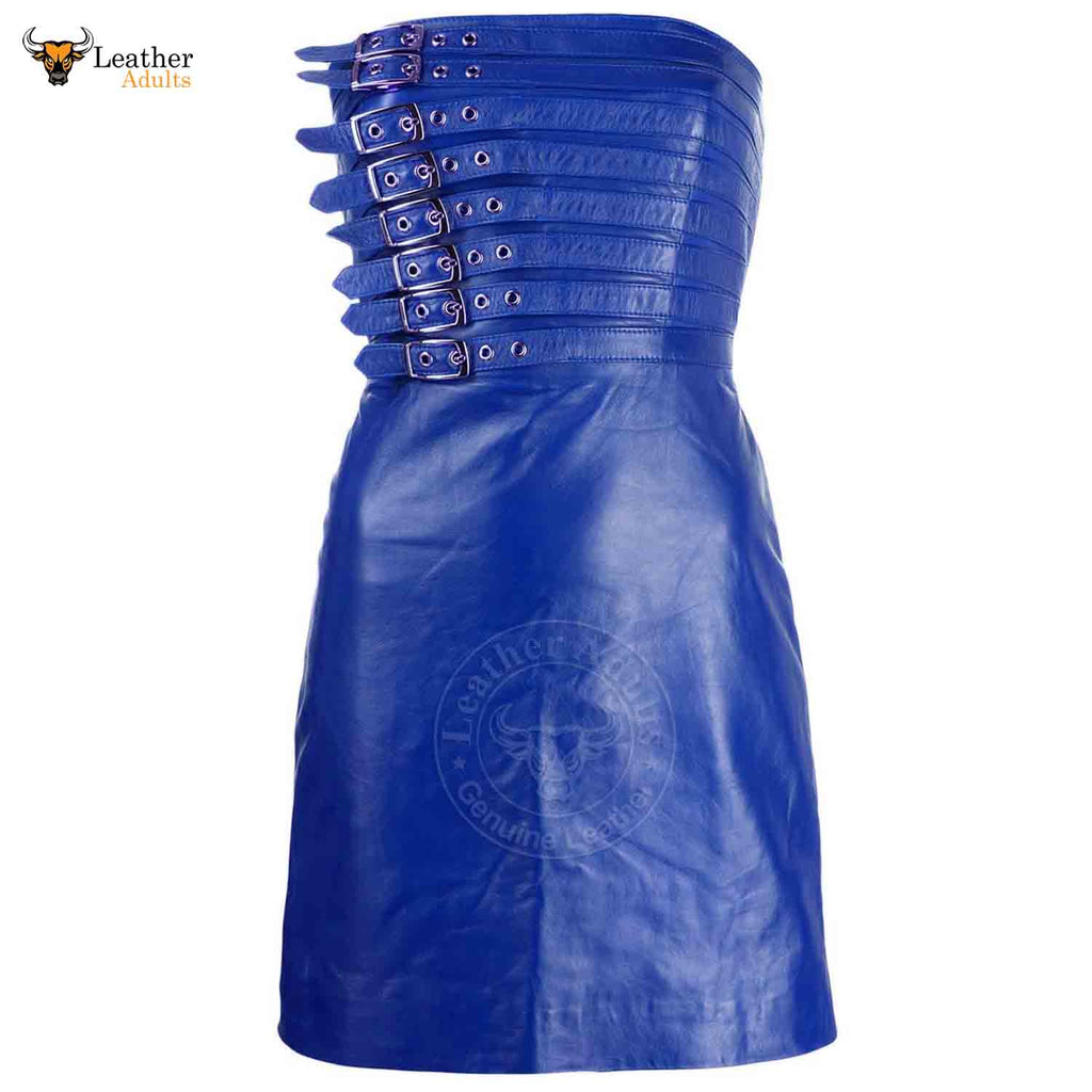 Leather on sale blue dress