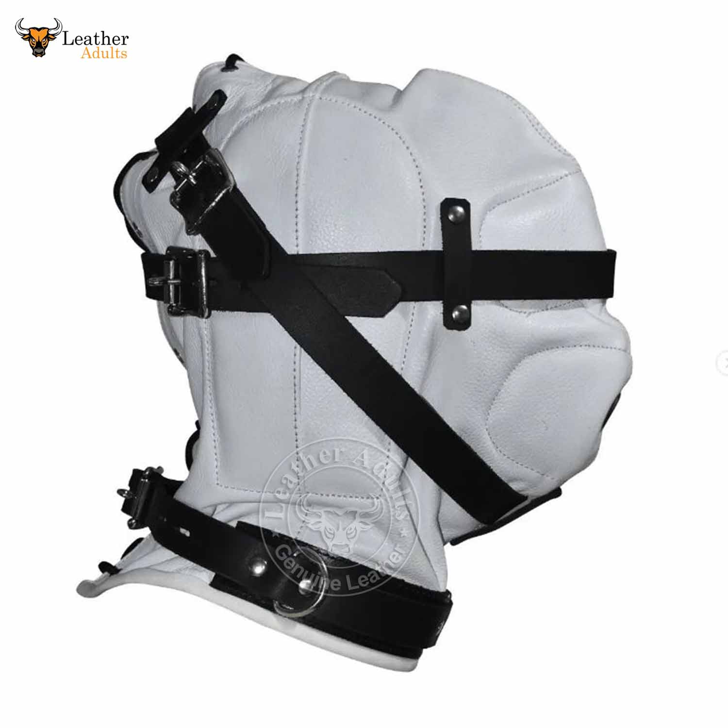 Genuine White And Black Leather Sensory Deprivation Hood Bondage BDSM ...