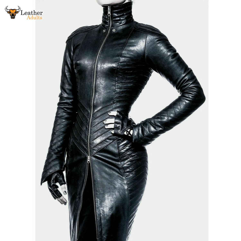 Womens Real Leather Gothic Bodysuit Separate Zipper Hood Steampunk