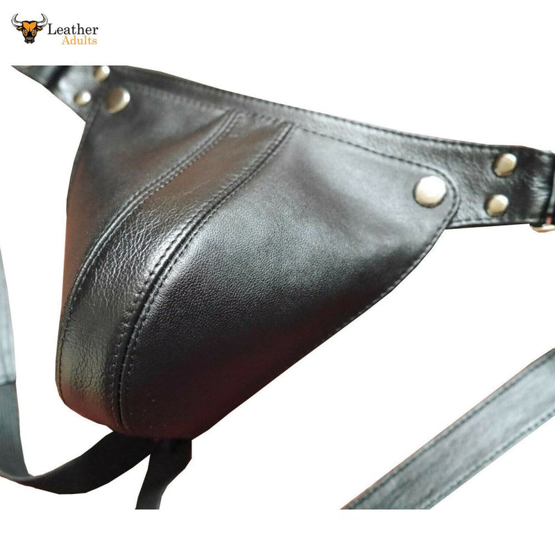 Men's Handmade Black Leather JOCK STRAP Gay Thong