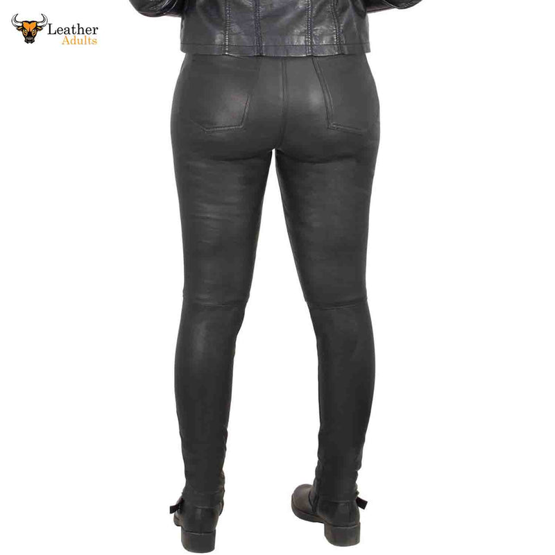 Women's black lambskin leather high-waist trousers